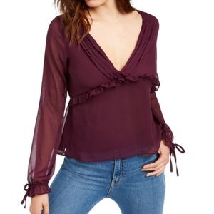 Q & A Los Angeles Women's Pleated Ruffle Blouse Purple